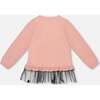 Long Bi-Material Top with Mesh Ruffle Hem and Leopard Print, Dusty Pink - Sweatshirts - 3