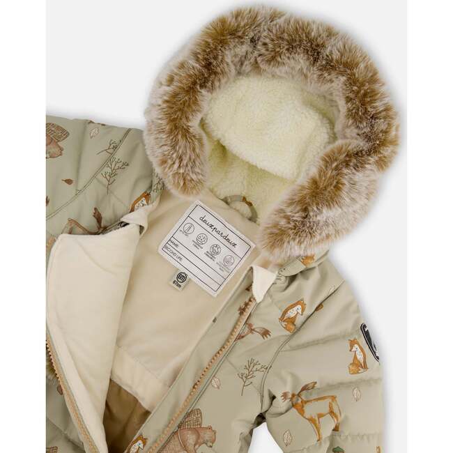 One-Piece Baby Layette Snowsuit Designed for Car Seat, Green Animal Print - Snowsuits - 4