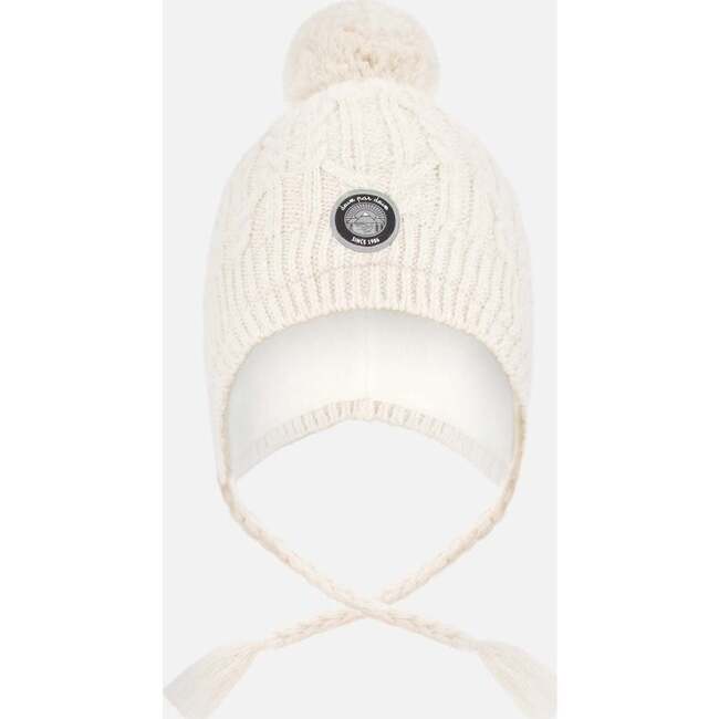 Lined Winter Hat with Pompom, Off-White