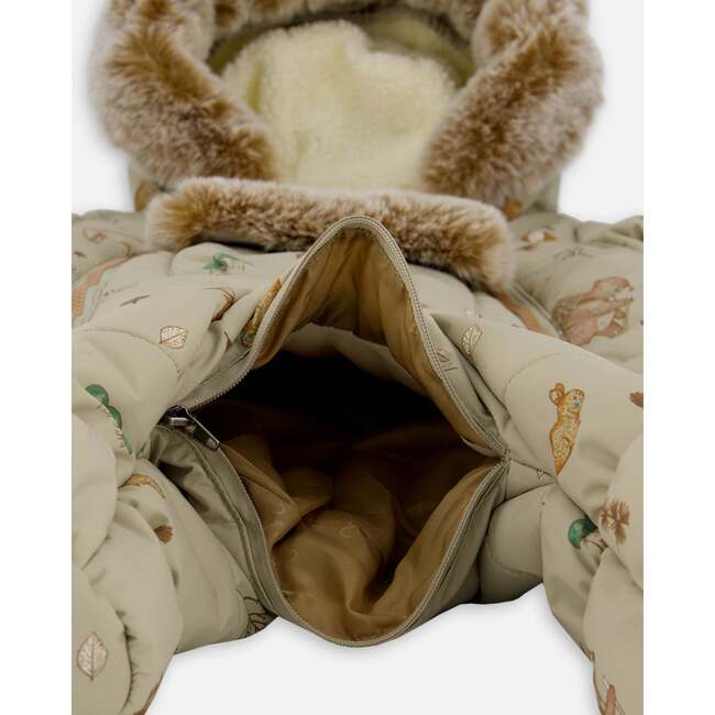 One-Piece Baby Layette Snowsuit Designed for Car Seat, Green Animal Print - Snowsuits - 5