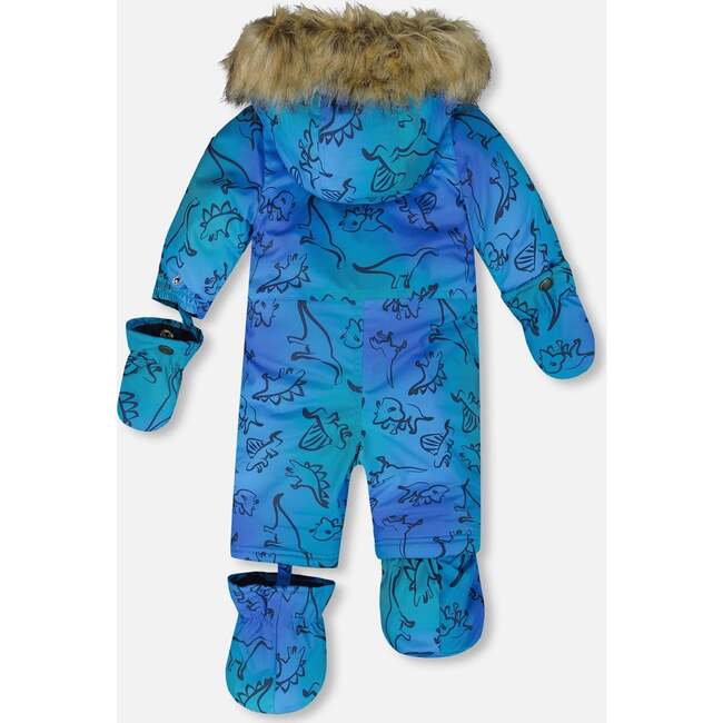 One-Piece Baby Play Snowsuit Designed for Car Seat, Blue Gradient Dinosaur Print - Snowsuits - 6