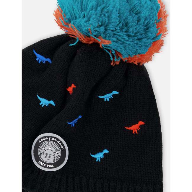 Lined Winter Peruvian Knit Hat with Pompom, Black - Winter Hats - 3
