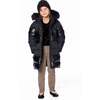Long Metallic Puffy Coat, Black - Jackets - 4