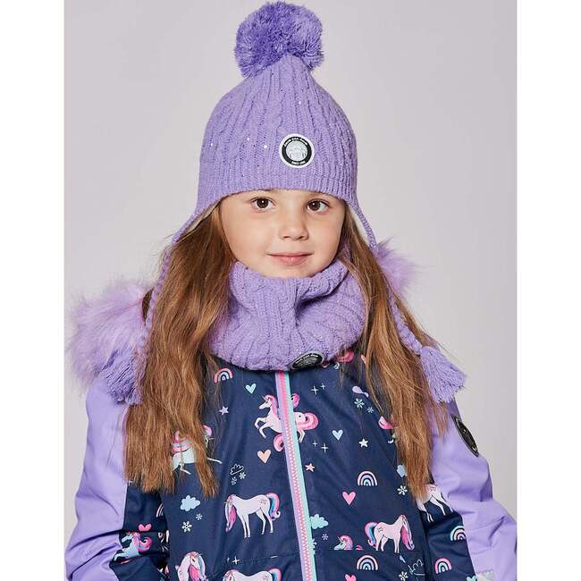 Lined Winter Hat with Pompom, Lavender - Winter Hats - 2