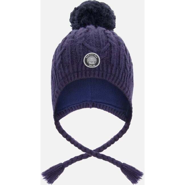 Lined Winter Hat with Pompom, Navy Blue