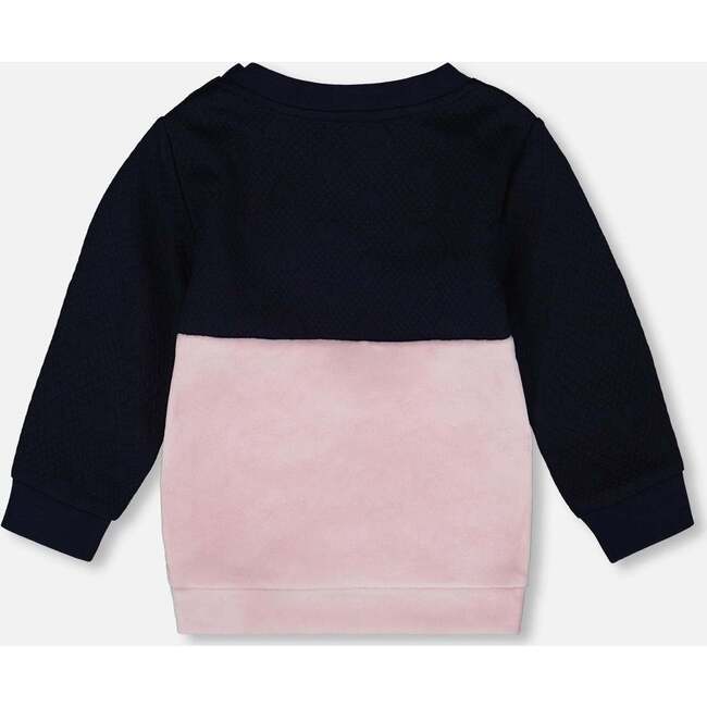 Long Bi-Material Top with Cat, Dark Blue - Sweatshirts - 4