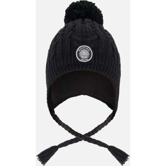 Lined Winter Hat with Pompom, Black