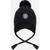 Lined Winter Hat with Pompom, Black - Winter Hats - 1 - thumbnail