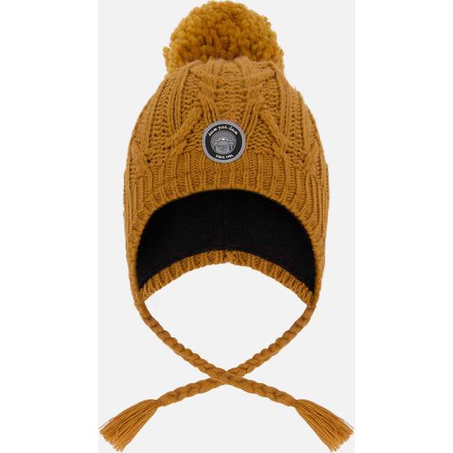 Lined Winter Hat with Pompom, Brown Sugar