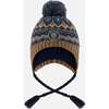 Lined Peruvian Knit Pompom Hat, Taupe and Navy - Winter Hats - 1 - thumbnail