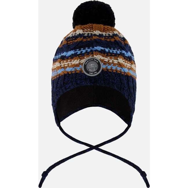 Lined Peruvian Knit Winter Hat with Pompom, Taupe and Navy
