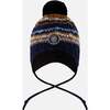 Lined Peruvian Knit Winter Hat with Pompom, Taupe and Navy - Winter Hats - 1 - thumbnail