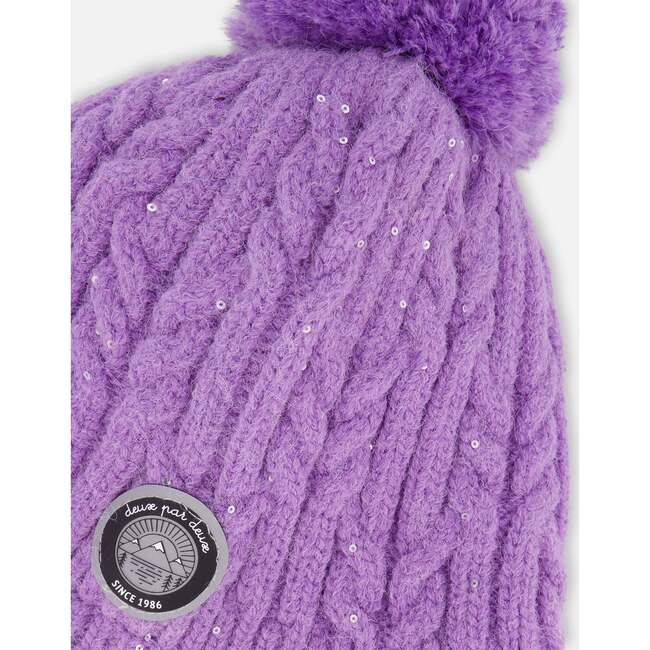 Lined Winter Hat with Pompom, Lavender - Winter Hats - 4