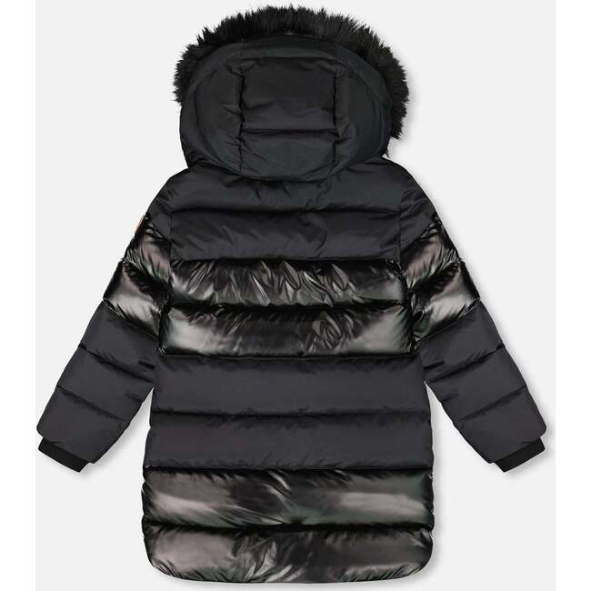 Long Metallic Puffy Coat, Black - Jackets - 5