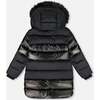 Long Metallic Puffy Coat, Black - Jackets - 5
