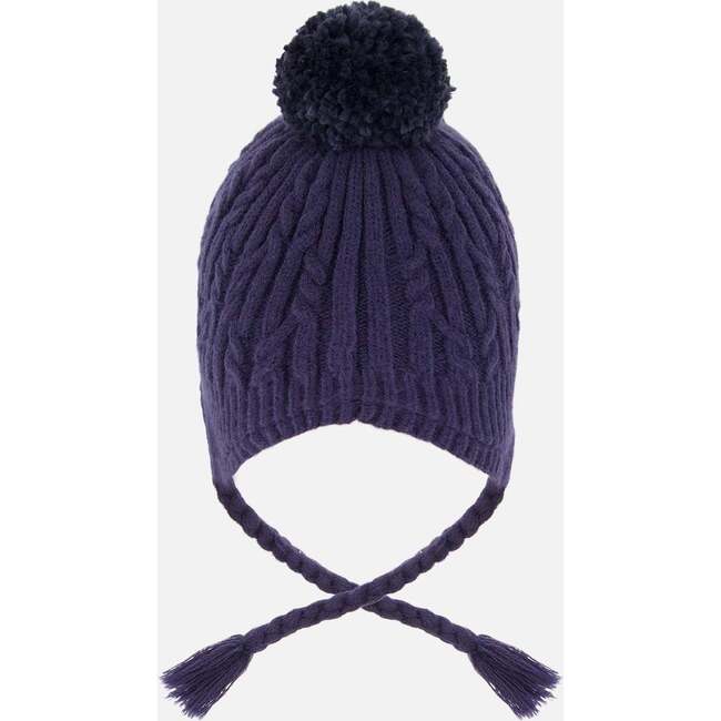 Lined Winter Hat with Pompom, Navy Blue - Winter Hats - 3