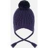 Lined Winter Hat with Pompom, Navy Blue - Winter Hats - 3
