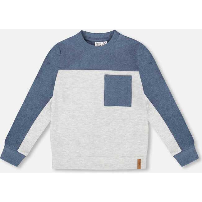 Long Sleeve Super Soft Brushed Jersey Top Color Block, Light Heather Gray