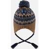 Lined Peruvian Knit Pompom Hat, Taupe and Navy - Winter Hats - 3