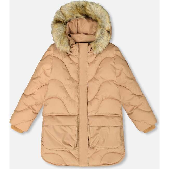Long Wavy Quilt Puffy Winter Coat, Chanterelle