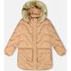 Long Wavy Quilt Puffy Winter Coat, Chanterelle - Jackets - 1 - thumbnail