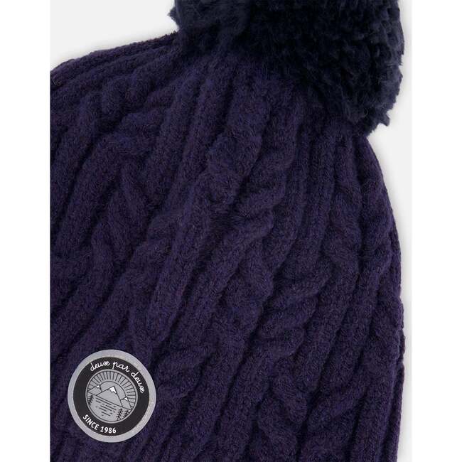 Lined Winter Hat with Pompom, Navy Blue - Winter Hats - 4