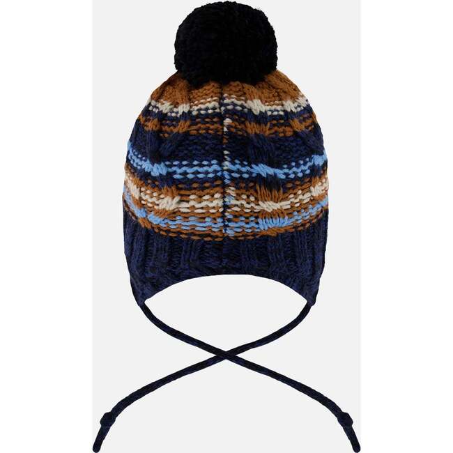 Lined Peruvian Knit Winter Hat with Pompom, Taupe and Navy - Winter Hats - 3