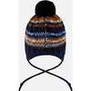 Lined Peruvian Knit Winter Hat with Pompom, Taupe and Navy - Winter Hats - 3