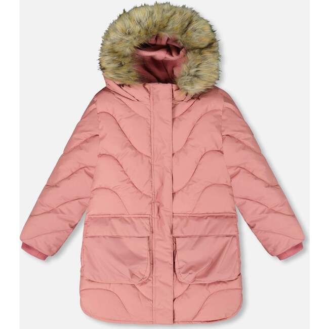 Long Wavy Quilt Puffy Winter Coat, Dusty Pink