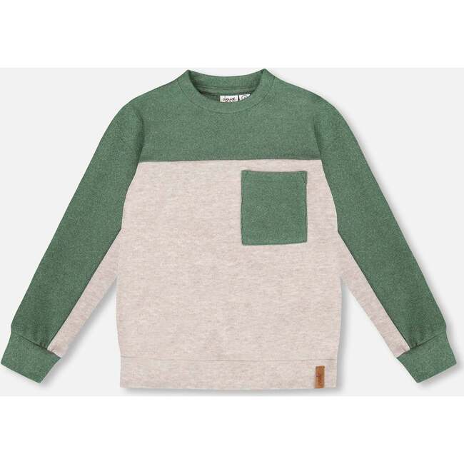 Long Sleeve Super Soft Brushed Jersey Top Color Block Heather Beige, Heather Beige Gray
