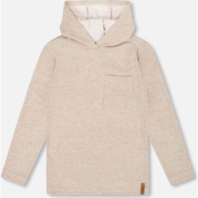 Long Sleeve Super Soft Brushed Jersey Hooded Tee Heather Beige, Heather Beige Gray