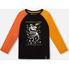 Long Sleeve Raglan T-Shirt with Glow-In-The-Dark Dinosaur Print, Black - T-Shirts - 1 - thumbnail