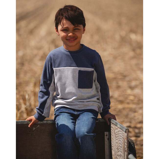 Long Sleeve Super Soft Brushed Jersey Top Color Block, Light Heather Gray - Sweatshirts - 2