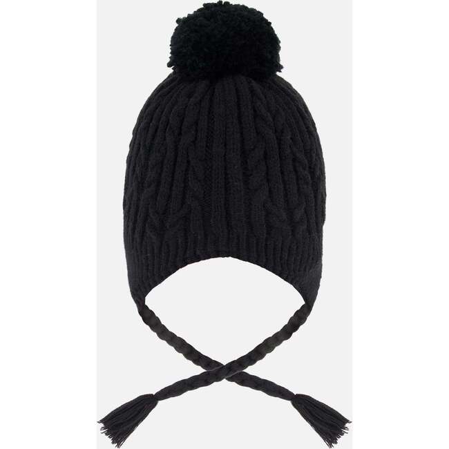 Lined Winter Hat with Pompom, Black - Winter Hats - 4