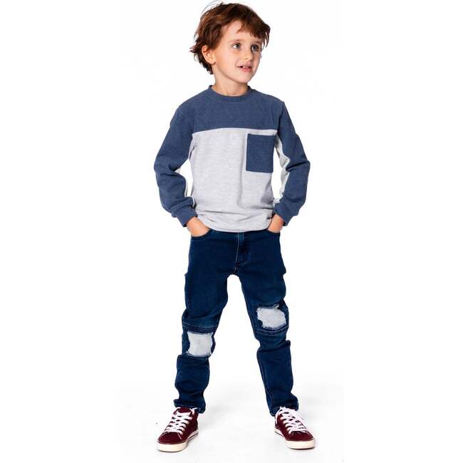 Long Sleeve Super Soft Brushed Jersey Top Color Block, Light Heather Gray - Sweatshirts - 3