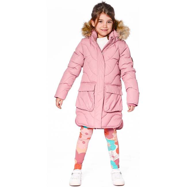 Long Wavy Quilt Puffy Winter Coat, Dusty Pink - Jackets - 2