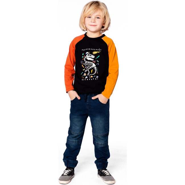 Long Sleeve Raglan T-Shirt with Glow-In-The-Dark Dinosaur Print, Black - T-Shirts - 2
