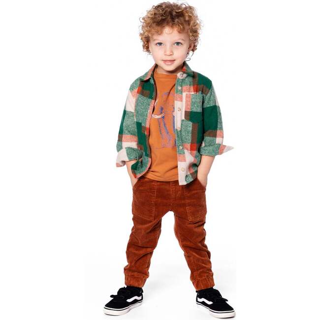 Long Sleeve Yarn Dyed Plaid Shirt Green and Orange, Green, Orange and Off-White - Sweatshirts - 3