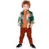 Long Sleeve Yarn Dyed Plaid Shirt Green and Orange, Green, Orange and Off-White - Sweatshirts - 3