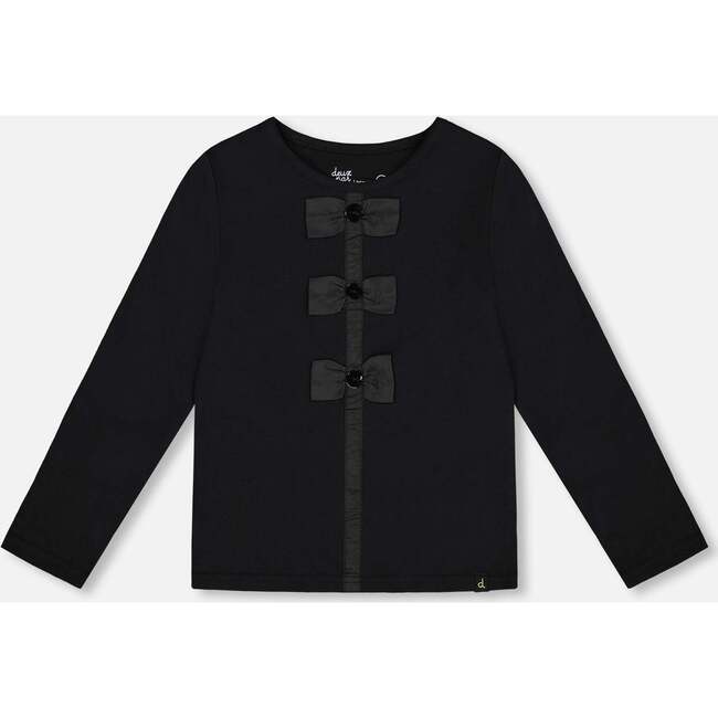 Long Sleeve Organic Cotton Jersey Bow Tee, Black