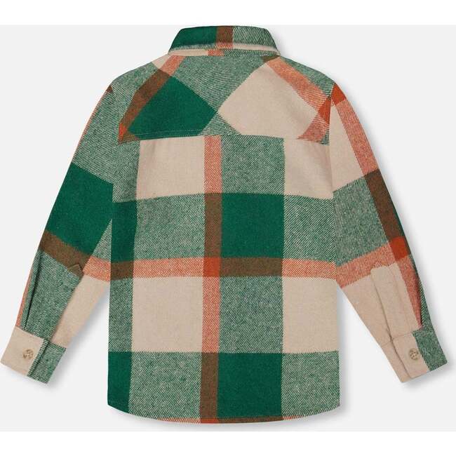 Long Sleeve Yarn Dyed Plaid Shirt Green and Orange, Green, Orange and Off-White - Sweatshirts - 4