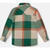 Long Sleeve Yarn Dyed Plaid Shirt Green and Orange, Green, Orange and Off-White - Sweatshirts - 4