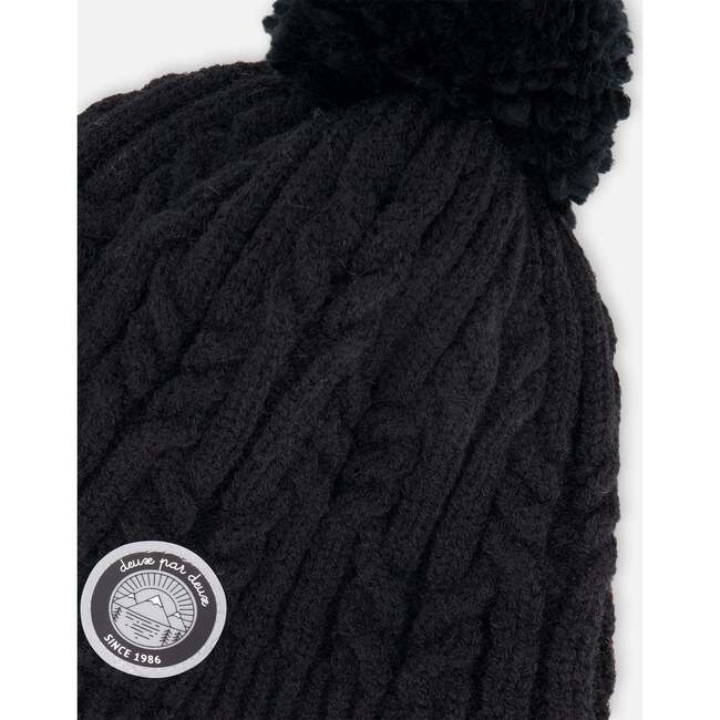 Lined Winter Hat with Pompom, Black - Winter Hats - 5