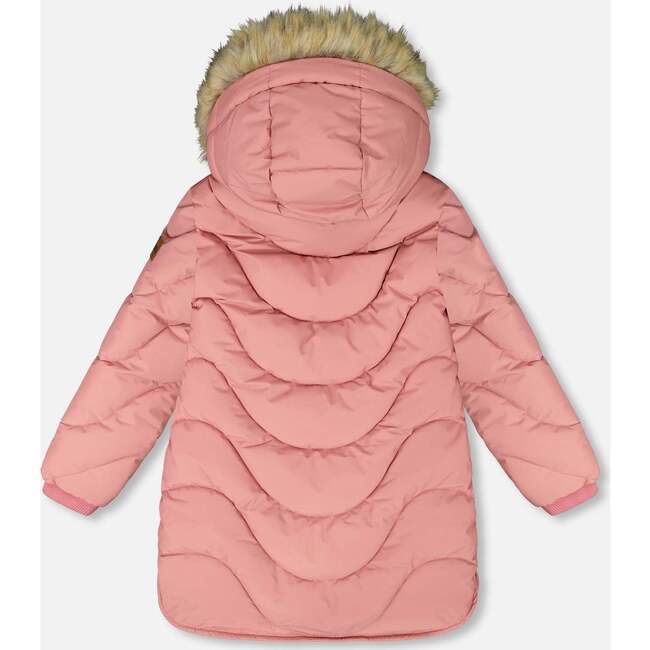 Long Wavy Quilt Puffy Winter Coat, Dusty Pink - Jackets - 3