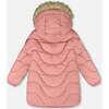 Long Wavy Quilt Puffy Winter Coat, Dusty Pink - Jackets - 3