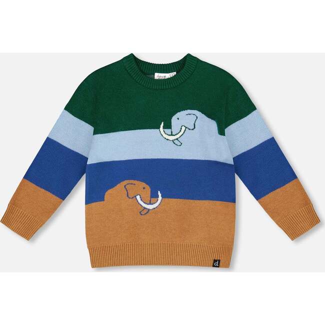 Long Sleeve Knit Sweater, Blue, Green and Brown