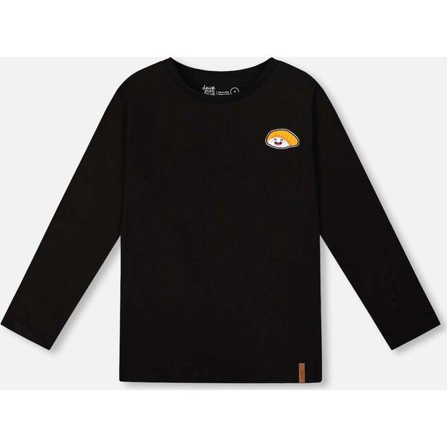Long Sleeve Jersey Tee Shirt with Print Back & Front, Black