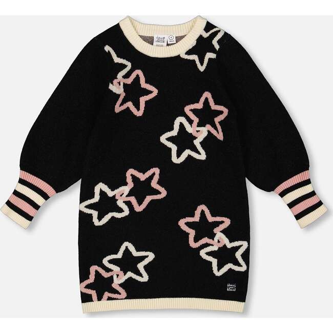 Long Sleeve Knit Dress with Stars, Black