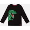 Long Sleeve Jersey Tee Shirt with Dinosaur, Black - Sweatshirts - 1 - thumbnail