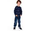 Long Sleeve Organic Cotton Allover Print Tee, Navy Blue - Sweatshirts - 2